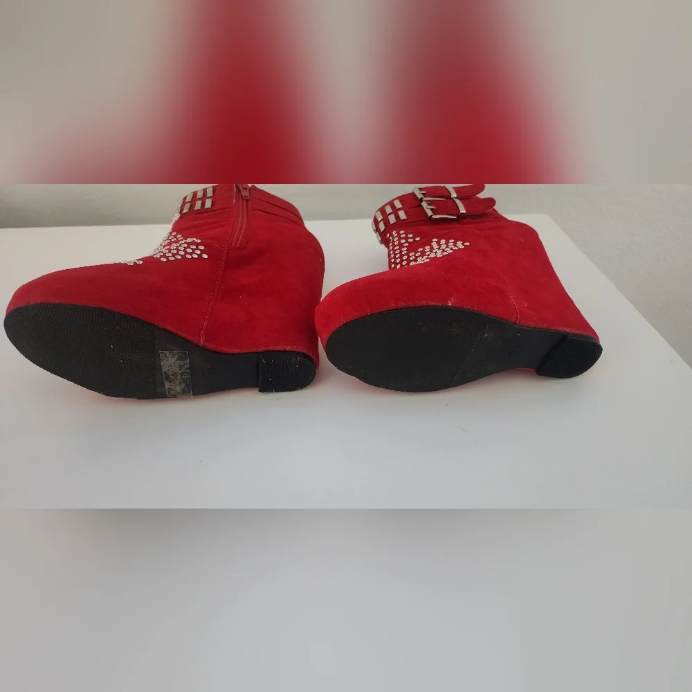 Red platform ankle booties size 6 - Picture 2 of 5